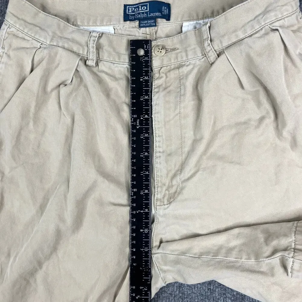 Polo Ralph Lauren Shorts Mens Size‎ 36 Beige Pleated Casual Tyler Fit Chino